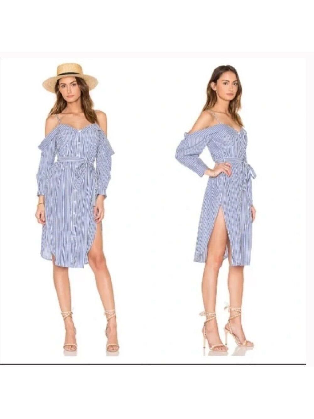 Bardot Paloma Cold Shoulder Striped  Tie Waist Dress Sz 6